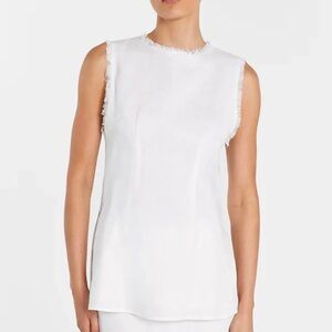 DISSH Nellie White Linen Tunic Top Size 12 Fringe Sleeveless Side Slits